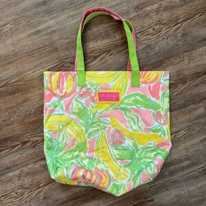 Lilly Pulitzer Pink Yellow and Green Tote Bag with Tropical Print